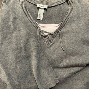Catherine’s grey sweater with light pink detail. Sz XXL